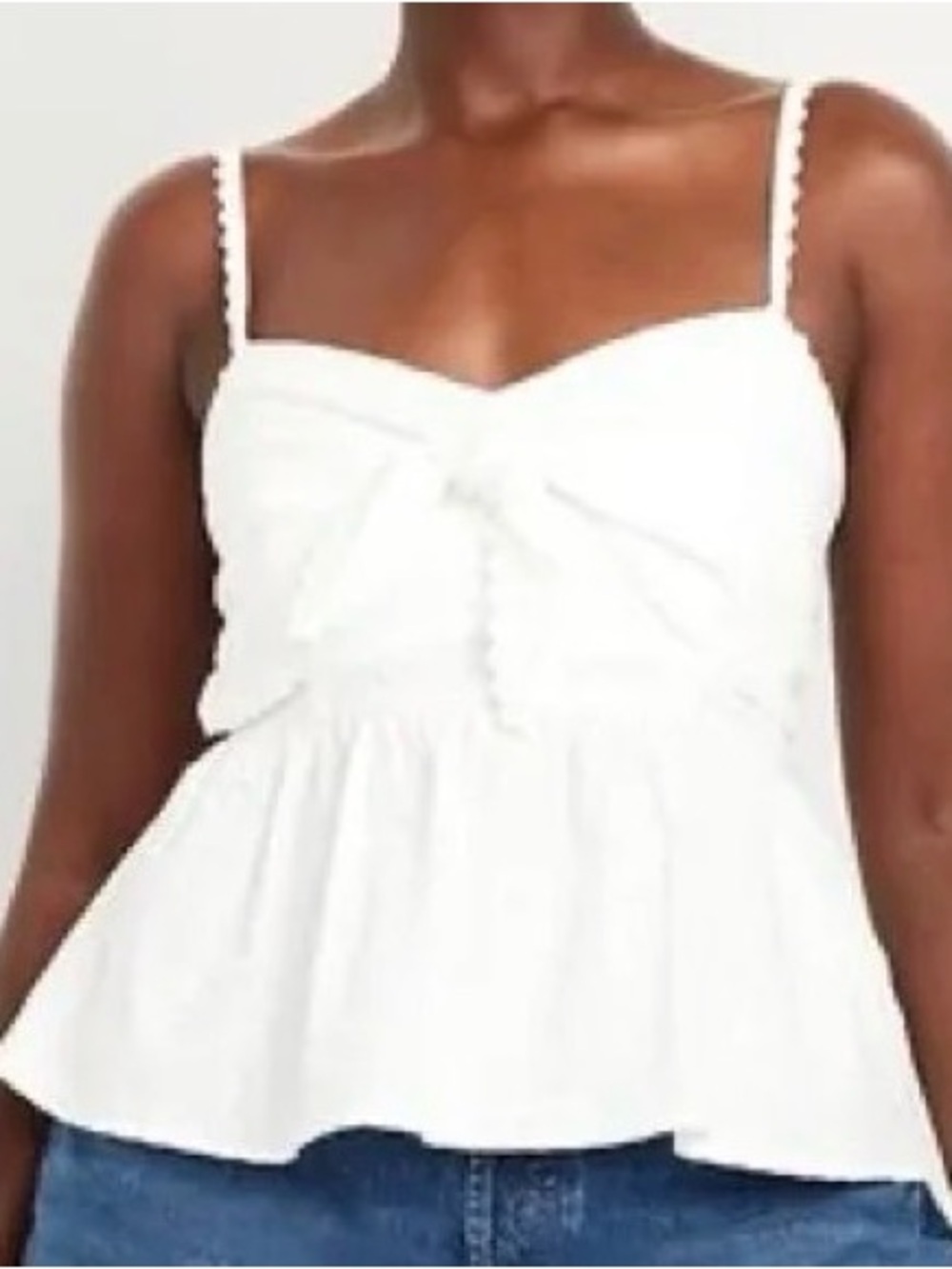 Old Navy White Bow Front Peplum Tank Top Eyelet Strap Summer